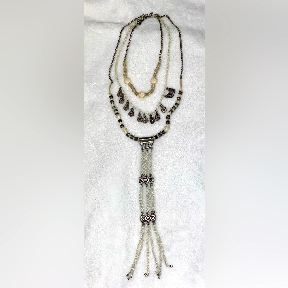Three Strand 18” Necklace with Metal and Bead Design